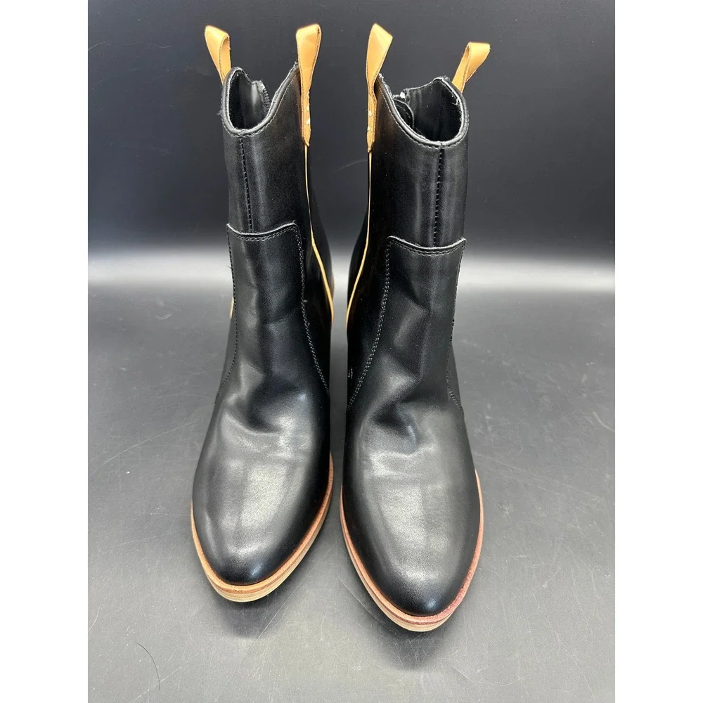 MIA Black Leather Block Heel Ankle Boots Women Size 8 Side Zip Western Style